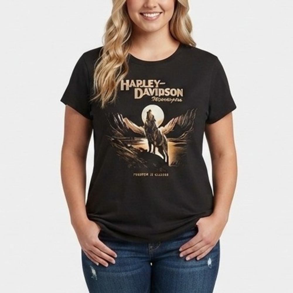 Harley-Davidson Graphic T-Shirt Womens 2XL Black Wolf Moon Virginia Beach Tee